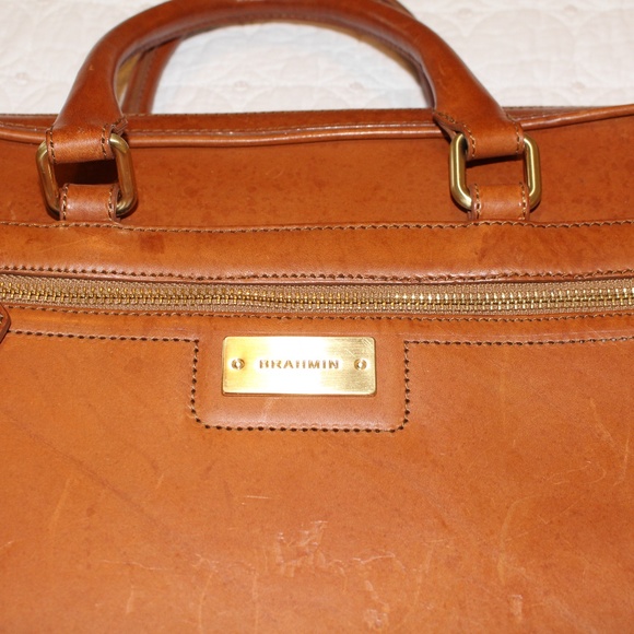Leather Briefcase/Laptop Carrier w/ Gold Detailing - Picture 2 of 4